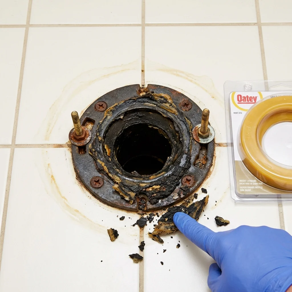Failed wax ring showing water seepage at the base of a toilet in a Aragon, GA home